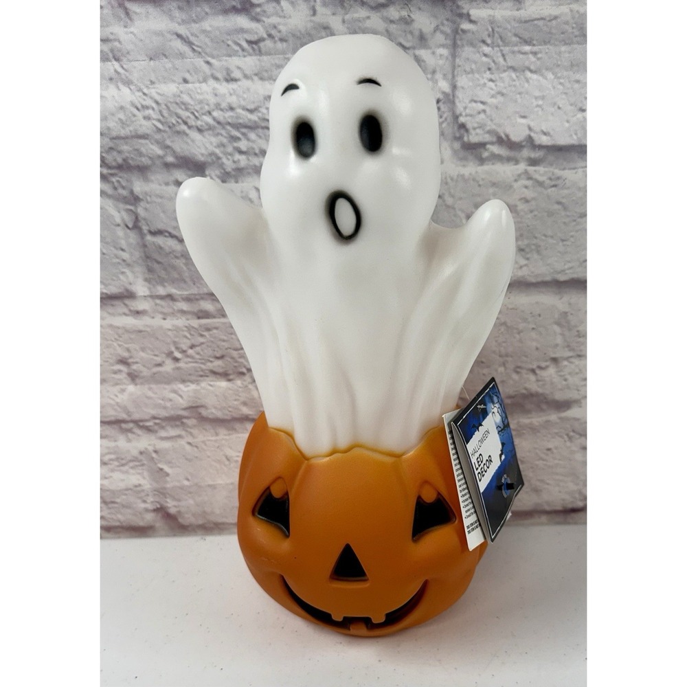 Blow Mold 11" Tabletop Ghost Pumpkin Halloween LED Light Up *BRAND NEW*